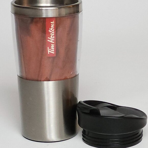 Tim Hortons Tumbler Wood Grain Finish Stainless Steel Tumbler Travel Mug - Picture 2 of 12